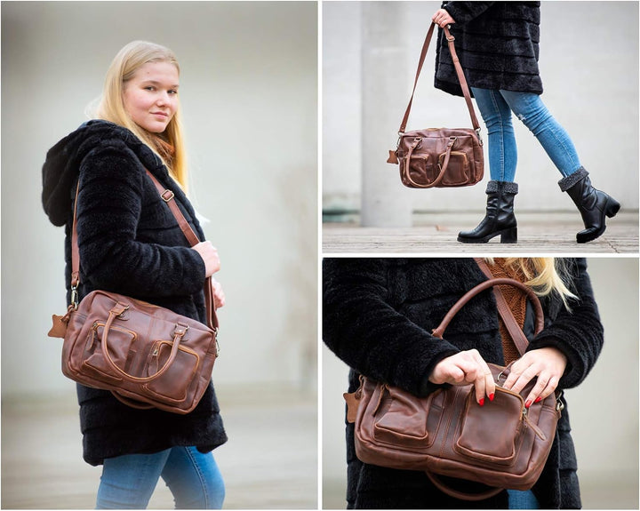 LECONI Schultertasche aus Rinds-Leder Henkeltasche Damentasche für Shopping, Arbeit und Freizeit Use