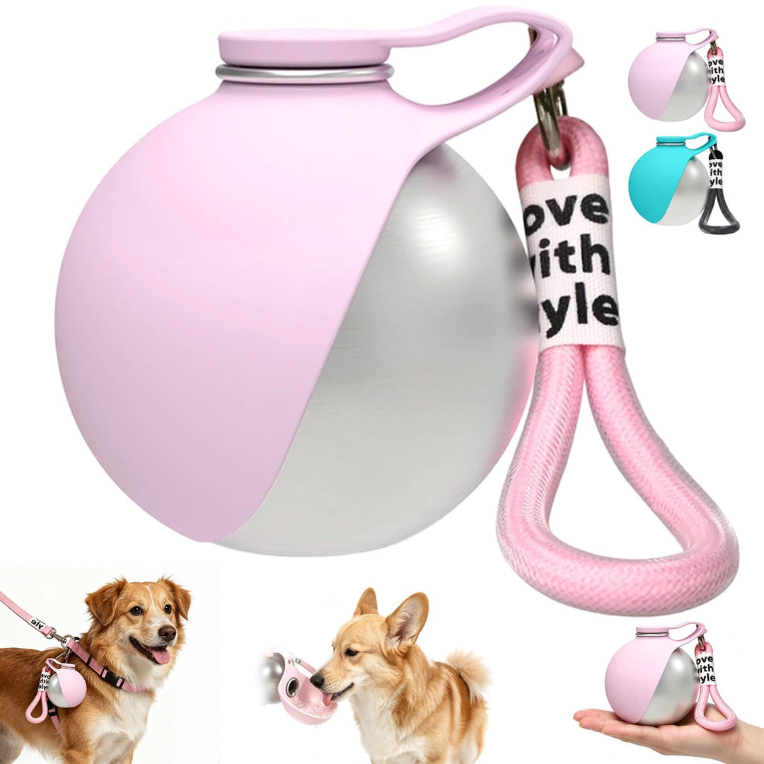 Tragbare Trinkflasche Hunde für Unterwegs, 285ml Edelstahl Hundetrinkflasche mit Faltbarem Silikonna