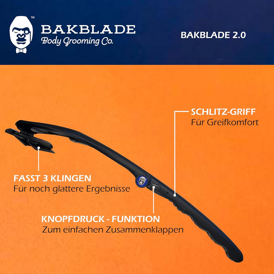 baKblade 2.0 Plus Rückenrasierer Herren - Ergonomischer Rückenhaarentferner für Männer - Brust & Rüc