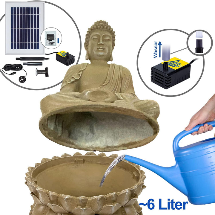 Gartenbrunnen Solarbrunnen Brunnen Buddha-Eternity Vogelbad Wasserfall, Gartendeko mit Pumpe, Wasser
