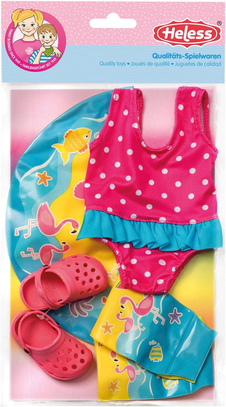 Heless 88 - Schwimmset für Puppen, Badeanzug, ClogsPuppengrösse ca. 35-45 cm, für Badespass an heiss
