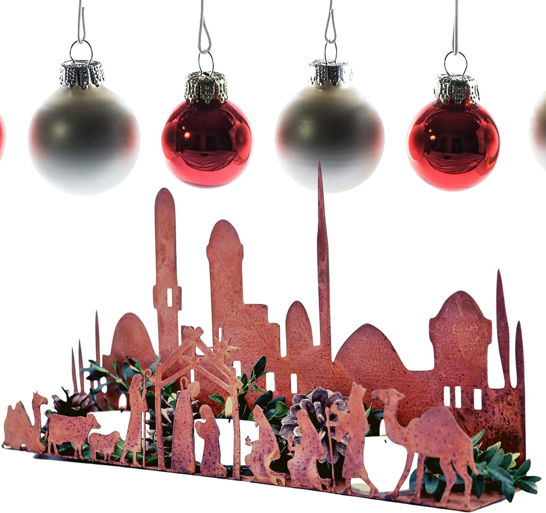 Rostikal Krippe Weihnachten 33 x 17 cm Deko Weihnachtskrippe mit Figuren Edelrost Tischdeko Weihnach