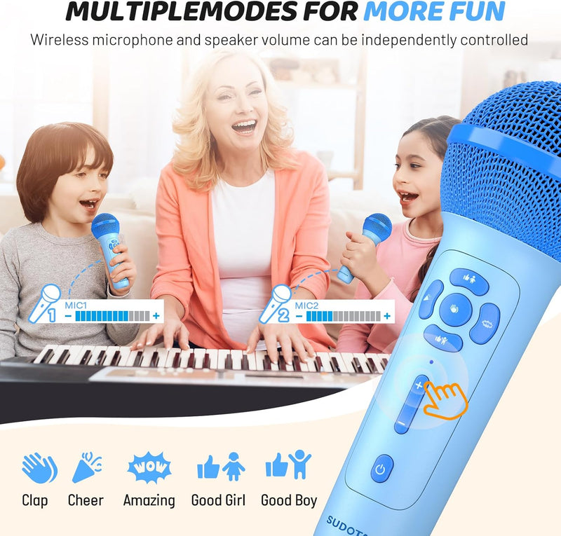 SUDOTACK Mini Karaoke Machine for Kids, KM100 Portable Bluetooth Karaoke Speaker with 2 Wilreless Mi