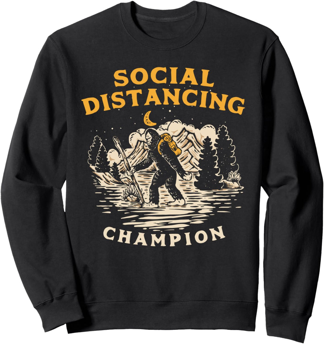 Hiking Bigfoot Funny Social Distancing Champion Retro Night Sweatshirt