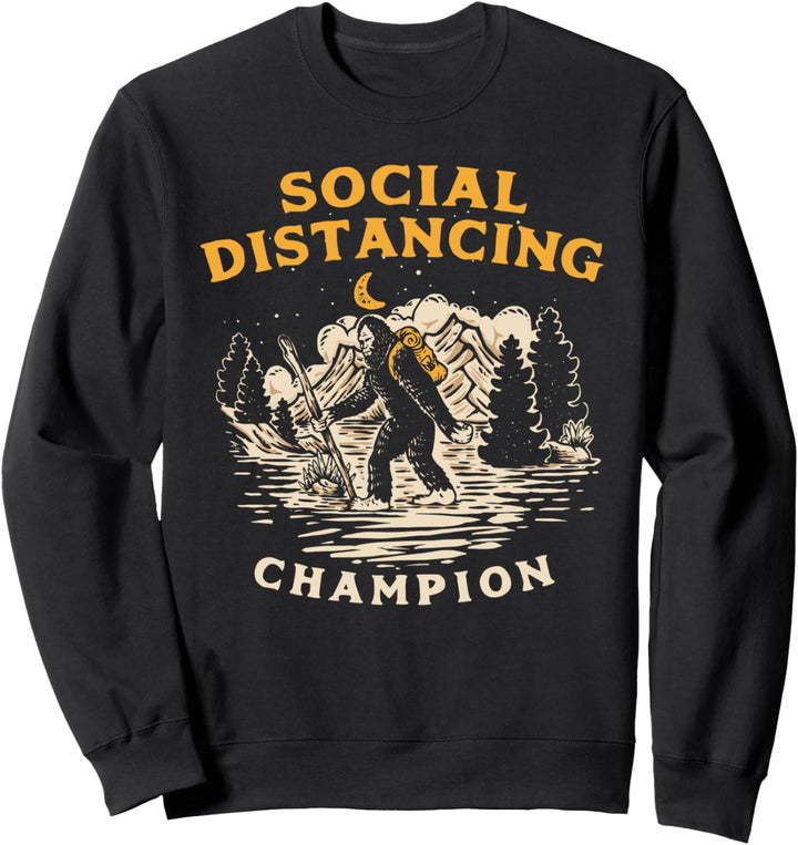 Hiking Bigfoot Funny Social Distancing Champion Retro Night Sweatshirt