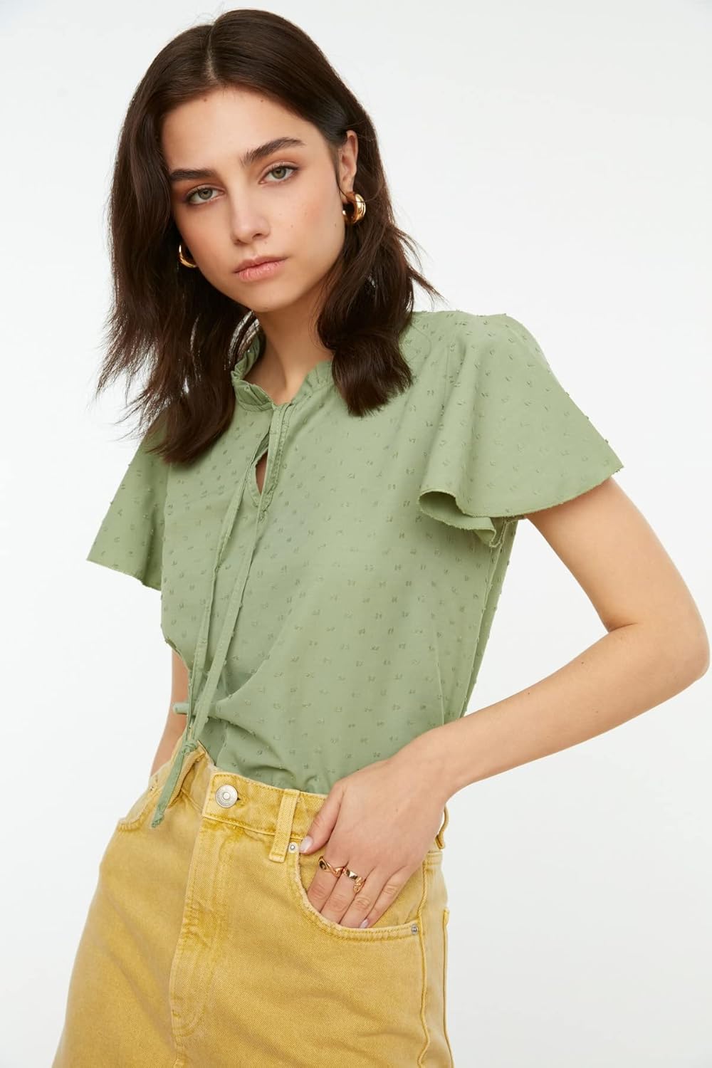 TRENDYOL Damen Woman Regular Standard Mandarin Collar Woven Blouse Hemd 34 Mint, 34 Mint
