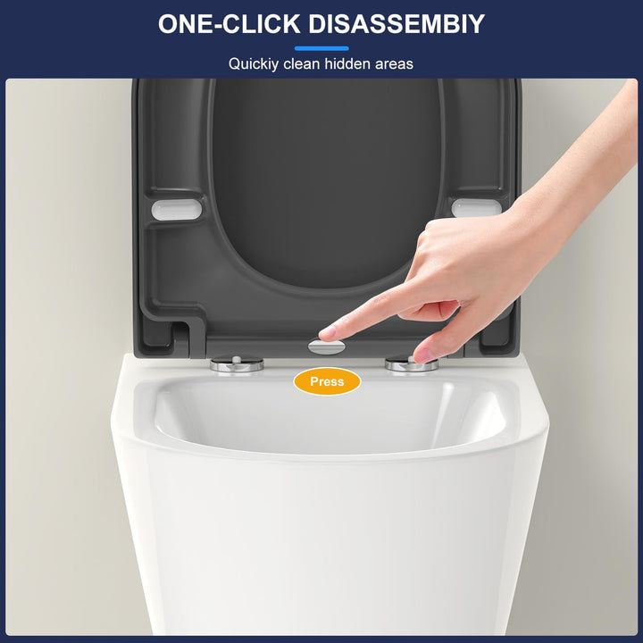 YEAUPE PRO Toilettendeckel mit Absenkautomatik D-Form [KURZ],WC Sitz Toilettensitz mit Quick-Release