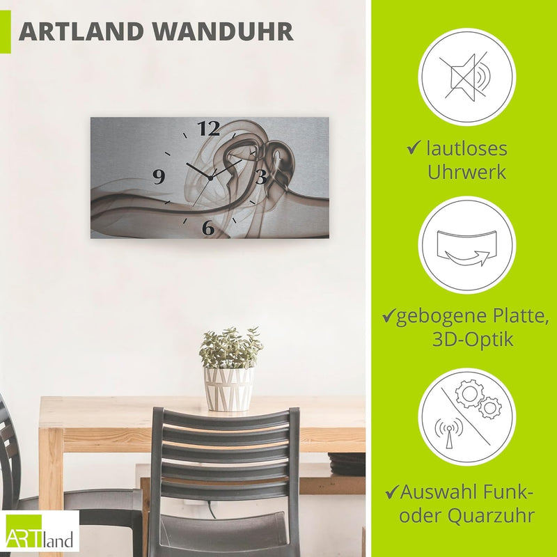 ARTLAND Wanduhr ohne Tickgeräusche Alu Funkuhr 50x25 cm Eckig Lautlos 3D Design Abstrakt Kunst Moder