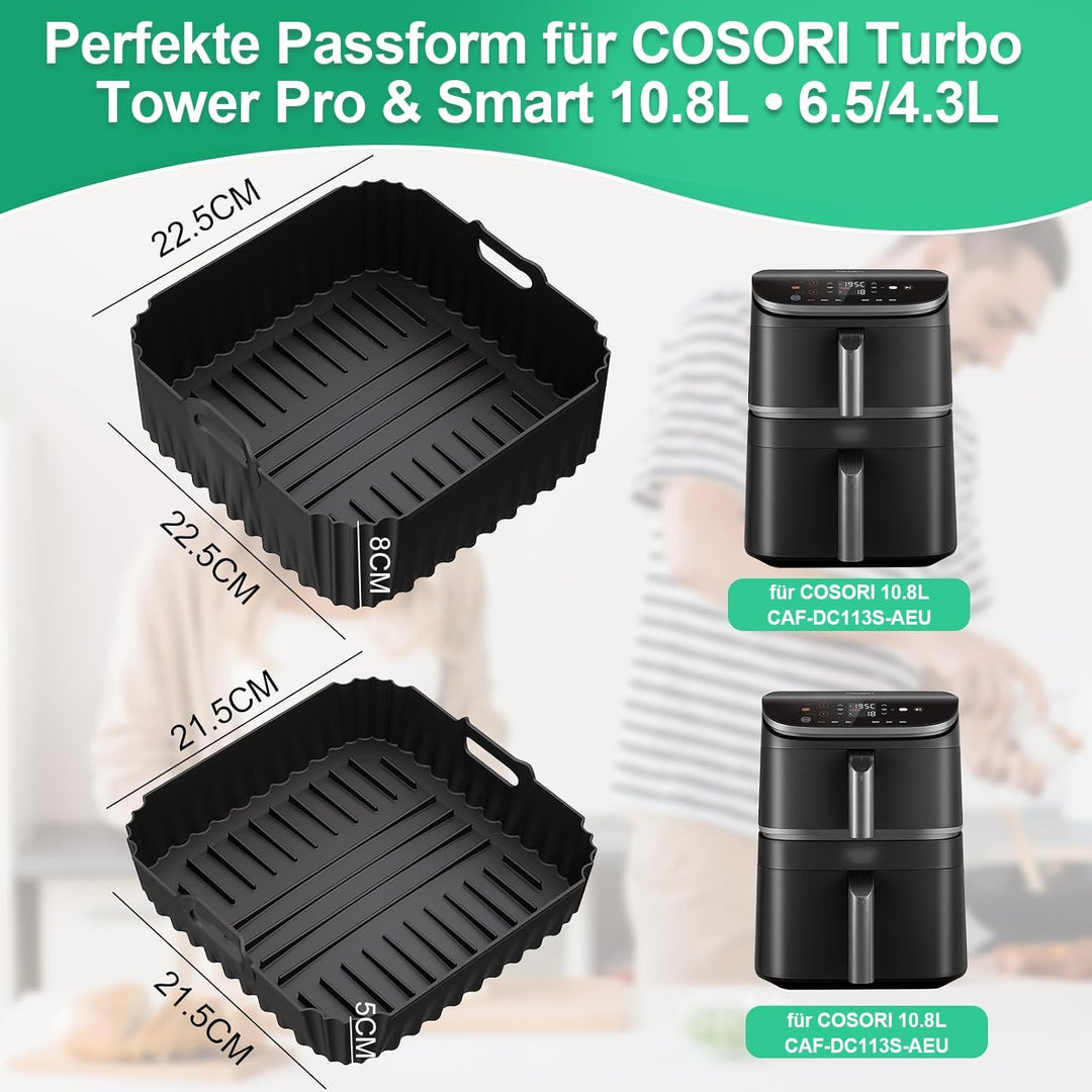 2 Stück Silikonform HeissLuftfritteuse für COSORI Turbo Tower Pro Heissluftfritteuse 10,8L Double St