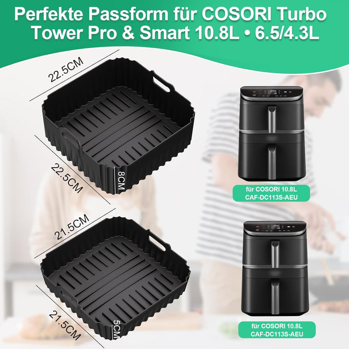 2 Stück Silikonform HeissLuftfritteuse für COSORI Turbo Tower Pro Heissluftfritteuse 10,8L Double St