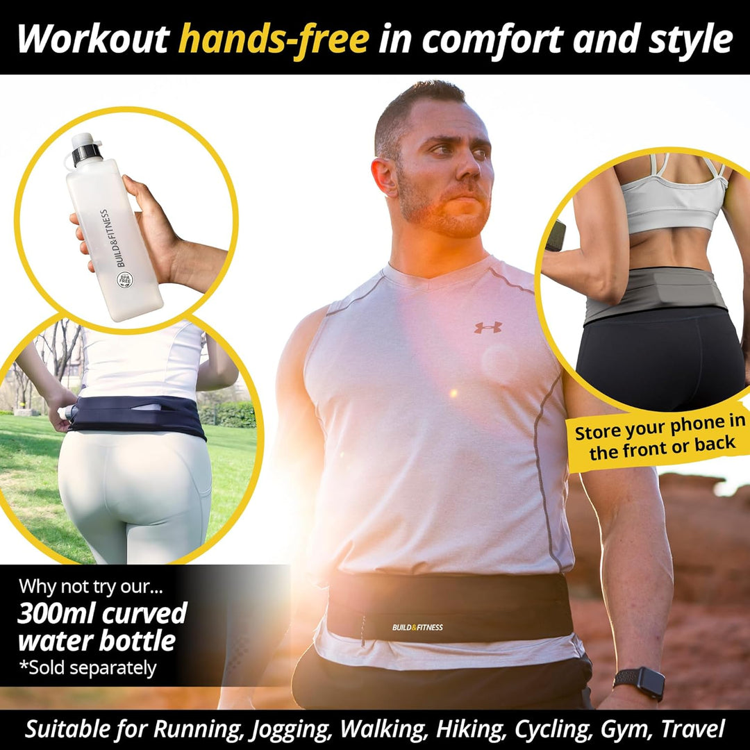 Build & Fitness Laufgürtel mit YKK Reissverschluss und Schlüsselclip - Passt für Alle Smartphones, S