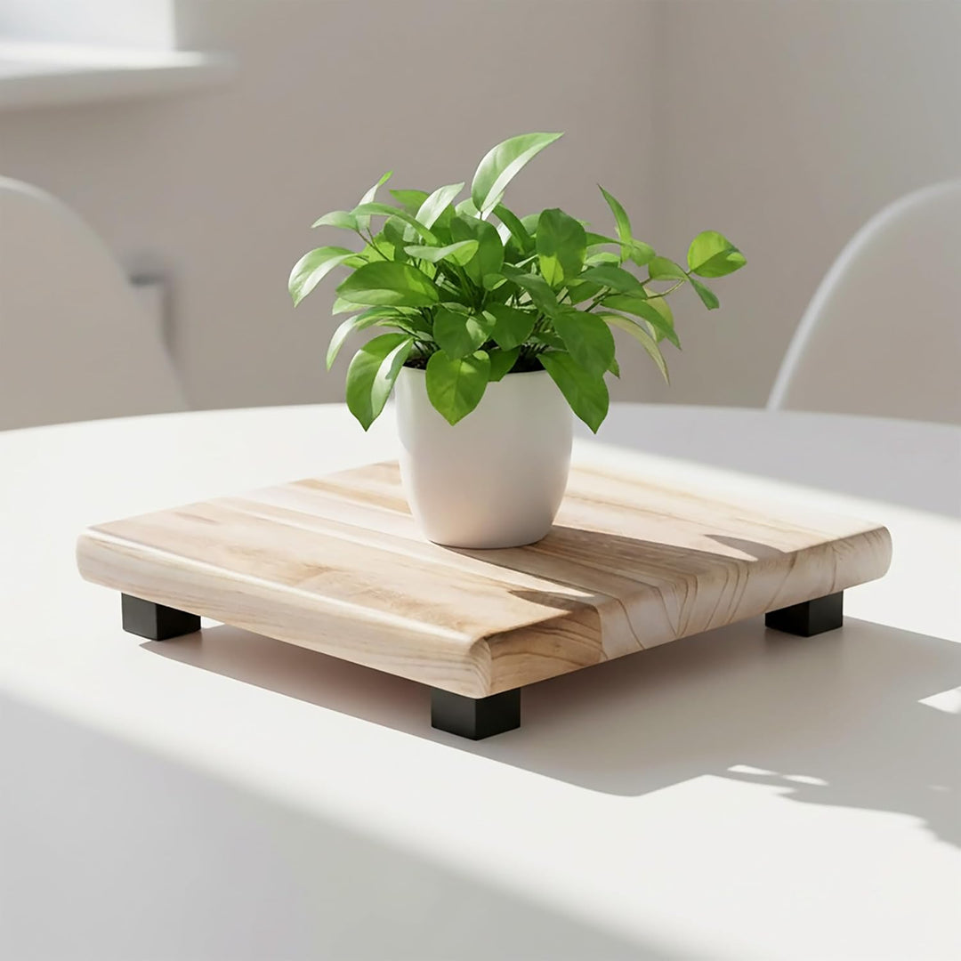 Spetebo Holz Blumenhocker natur eckig - 30 x 30 cm - Pflanzenhocker mit 4 Füssen in schwarz - Echtho