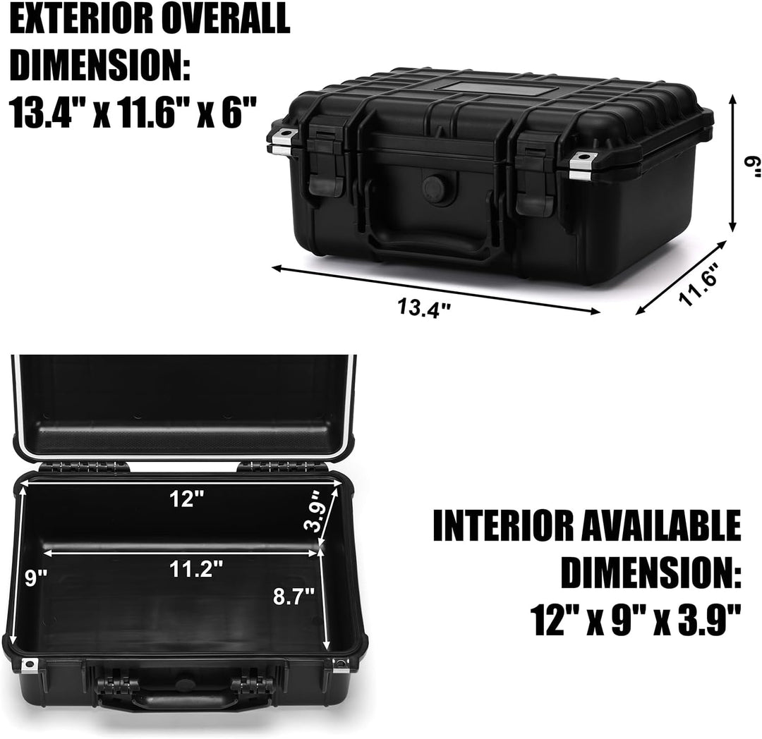 Mayouko Waterproof Plastic Toolbox with Foam Insert, 13.4" x 11.6" x 6", IP67 Lockable Storage Box,
