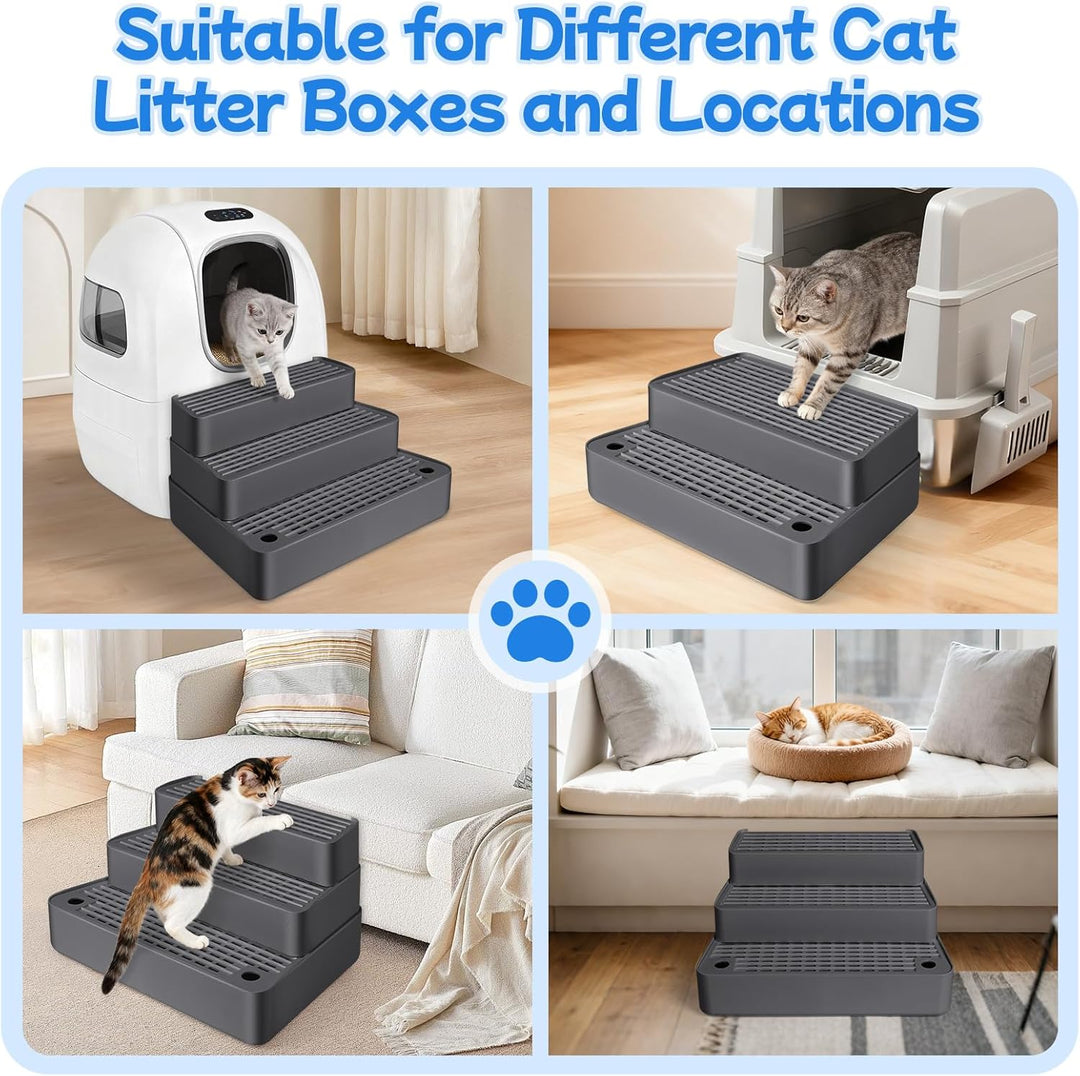 Verstellbare 3-stufige Katzentoilettenrampe, Katzen Treppen & Stufen mit Filterfunktion, leicht zu r