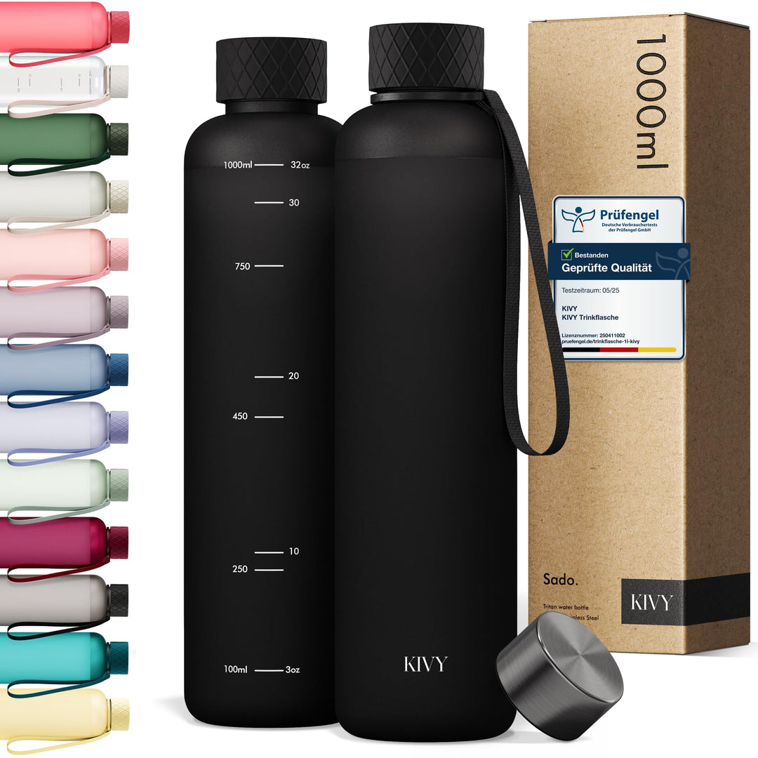 KIVY Tritan Trinkflasche 1l - Kohlensäure geeignet, Auslaufsicher, Bruchsicher, Federleicht - Trinkf