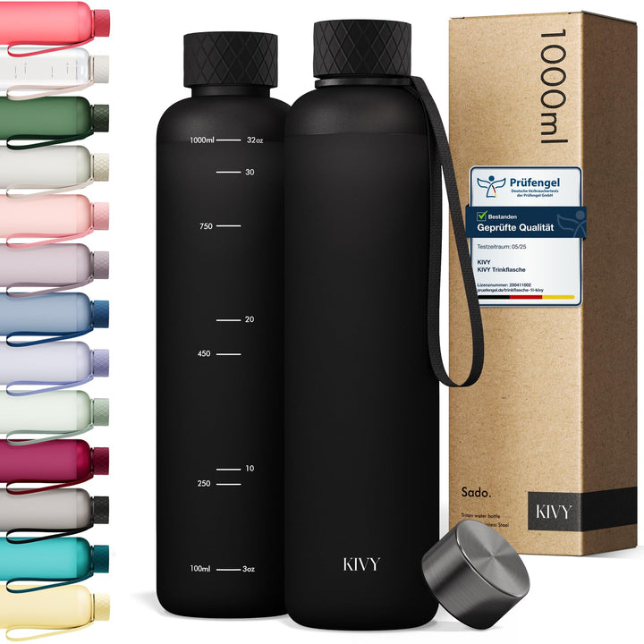 KIVY Tritan Trinkflasche 1l - Kohlensäure geeignet, Auslaufsicher, Bruchsicher, Federleicht - Trinkf