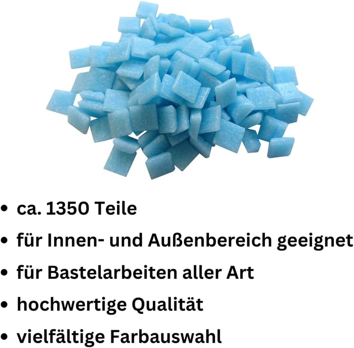 Glasmosaik 900g – Glassteine zum Basteln & DIY Hell-Azurblau – Bastelset mit Mosaiksteinen für Erwac