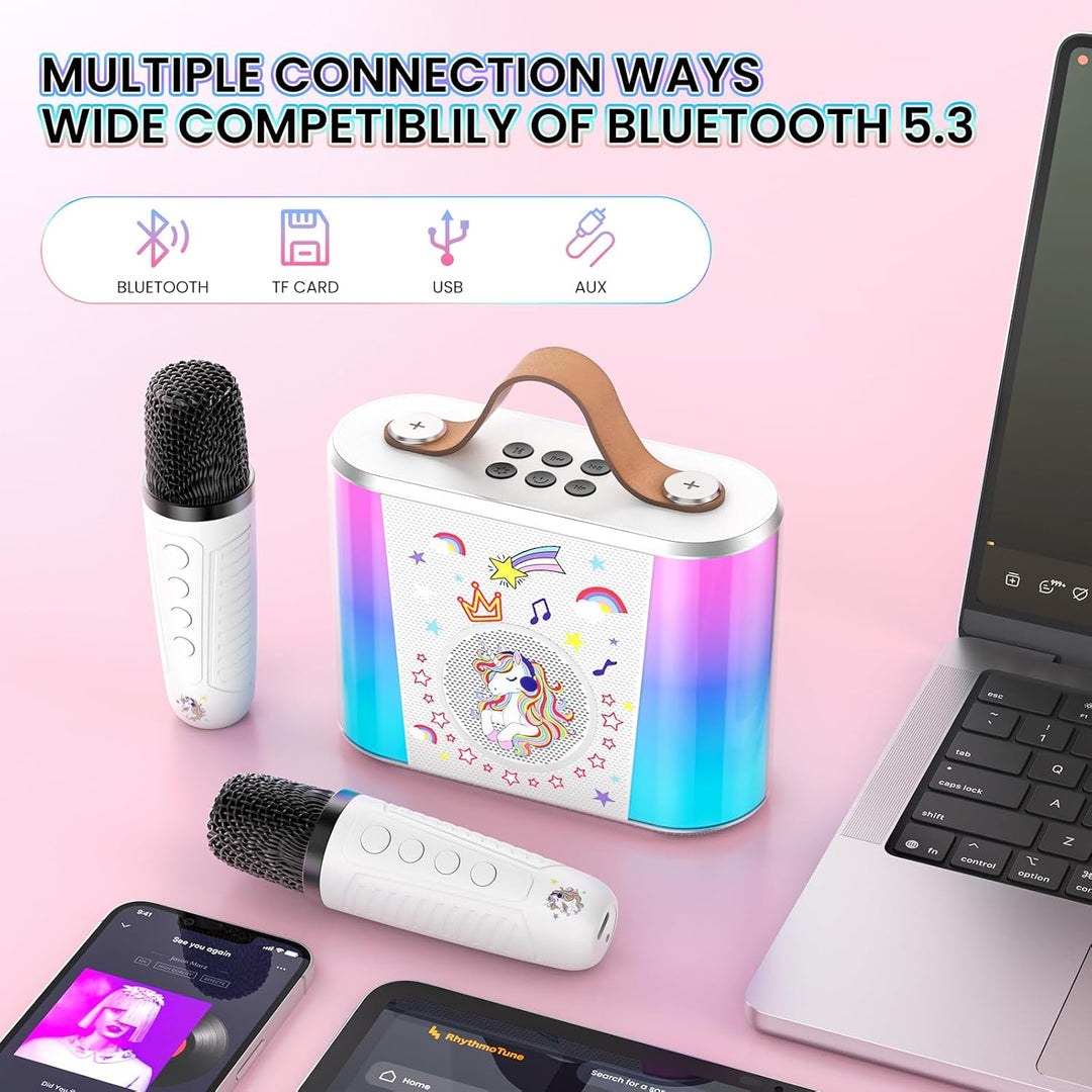 Karaoke-Maschine für Kinder, tragbarer Bluetooth-Lautsprecher mit 2 Mikrofonen, Geschenke für Kinder