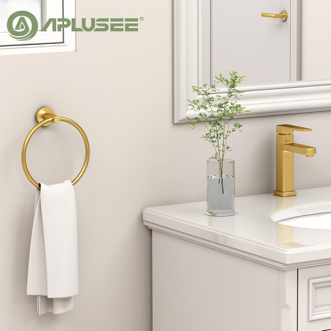 APLusee Handtuchring, gebürstetes Gold, SUS 304 Edelstahl, rund, Handtuchhalter für moderne Badezimm