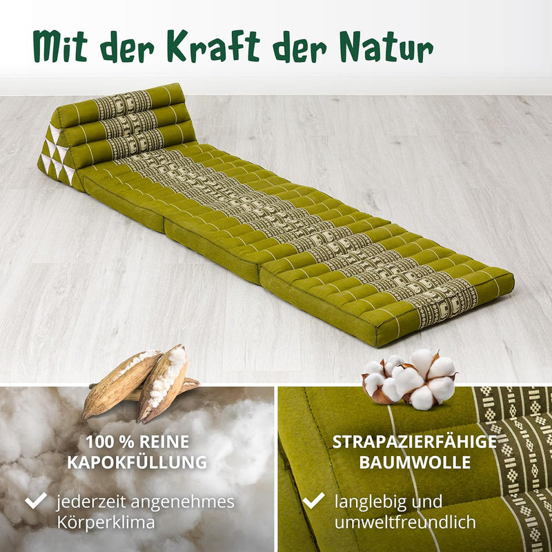 livasia Thaikissen mit 3 Auflagen, Dreieckskissen mit Klappmatratze, Keilkissen Kapok, Rückenkissen