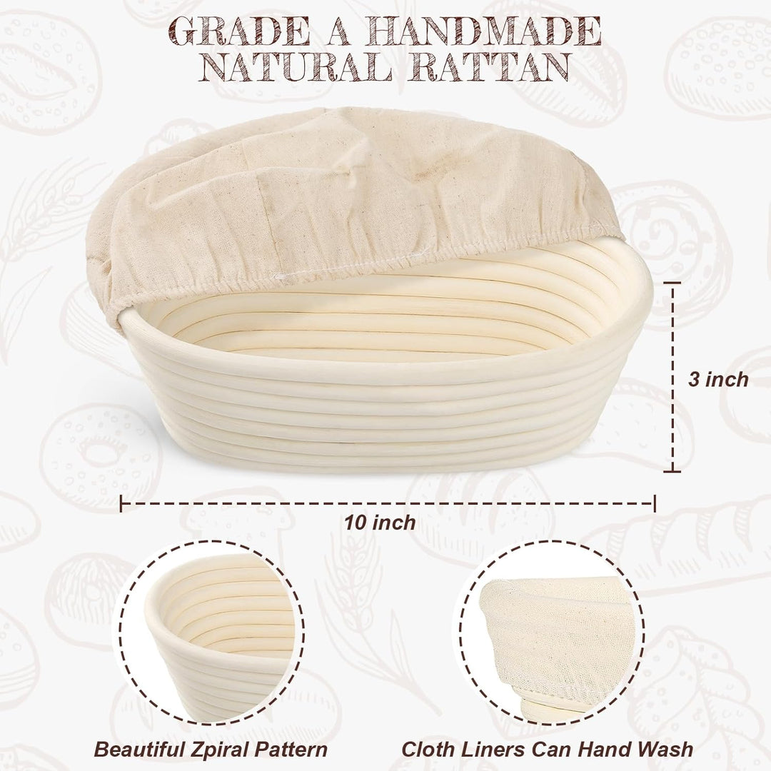 NZQXJXZ Gärkörbchen, Gärkorb Oval 25cm, 100% Natürlichem Rattan, Brotkorb Mit Waschbarem Leineneinsa