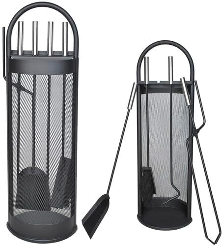 Kaminbesteck Kaminzubehör Set Kaminwerkzeug Ofenbesteck Schwarz 5-in-1-Set mit Besen, Schaufel, Eise