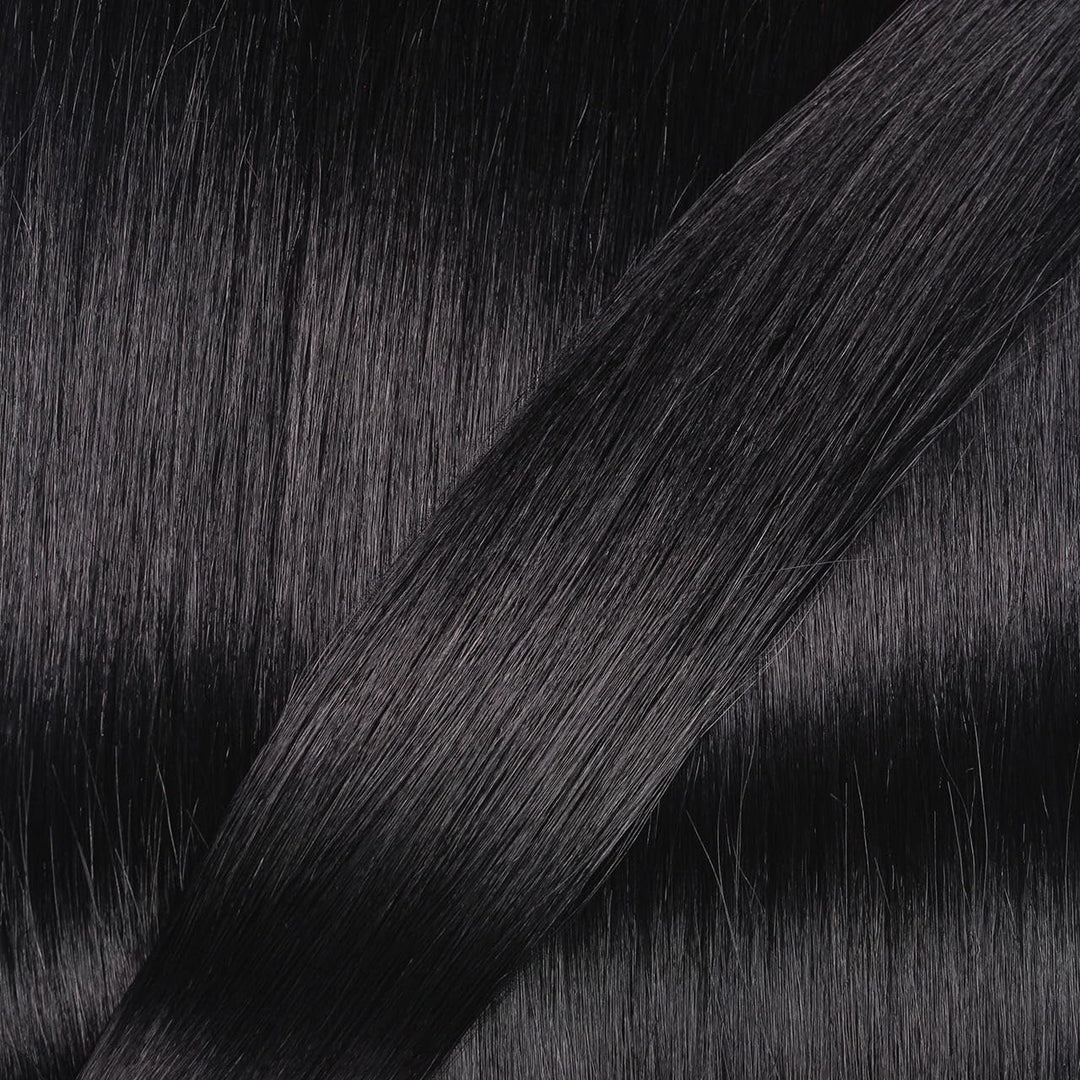 hair2heart Microring Extensions Echthaar glatt - 25 Strähnen 1g 60cm 2/0 schwarz 60cm 25 Strähnen 