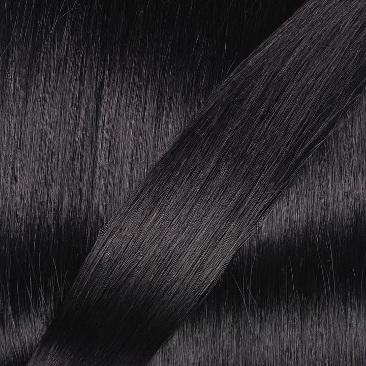 hair2heart Microring Extensions Echthaar glatt - 25 Strähnen 1g 60cm 2/0 schwarz 60cm 25 Strähnen 