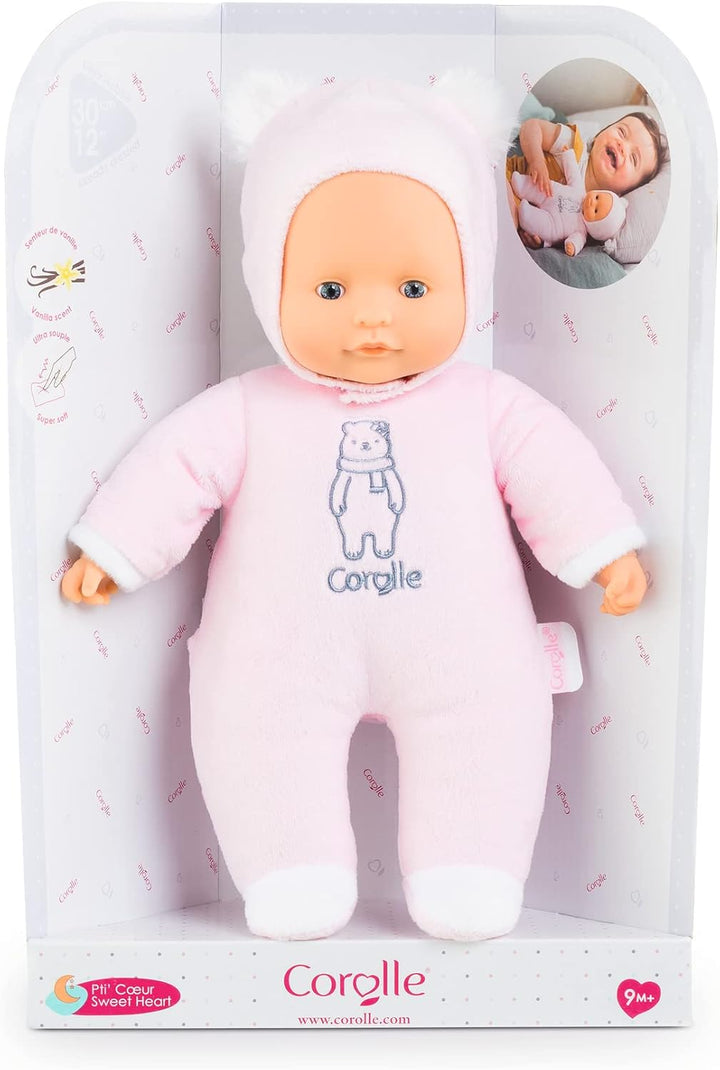 Corolle 9000100440 - Mon Doudou Sweetheart, rosa Bär, Weichkörperpuppe mit Kapuze, Namensetikett, Va