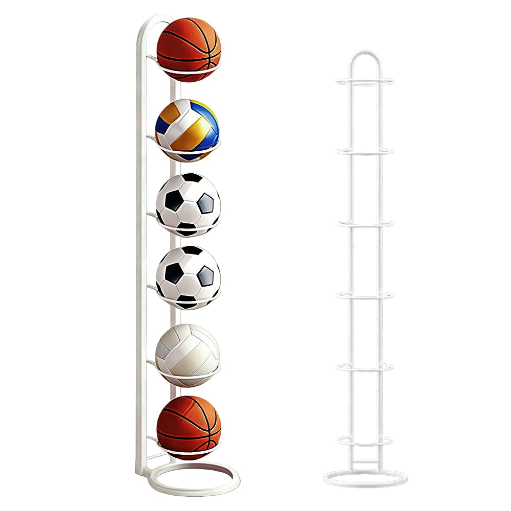 Ballständer, 6 Stufiger Ballhalter aus Metall Ball Aufbewahrung, Vertical Ballregal Football Ständer
