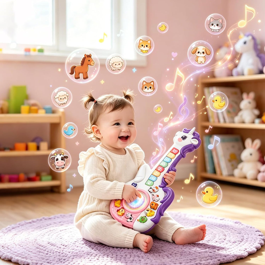 Marstone Einhorn Musikspielzeug für Baby ab 1 Jahr, Interaktives Lernspielzeug mit Licht &amp; Ton, Gita