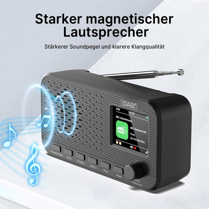 DAB Radio mit Bluetooth, wiederaufladbares UKW-Digitalradio, Radios batteriebetrieben, tragbares DAB