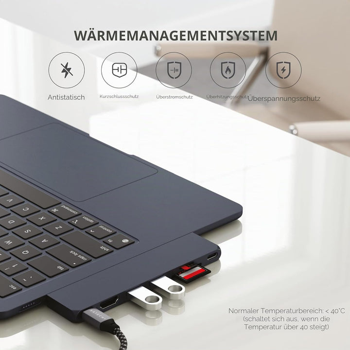 SATECHI 7-in-1 USB4 Pro Slim USB-C Hub mit bis zu 6K@60Hz, 100W PD Ladefunktion, schneller Datenüber
