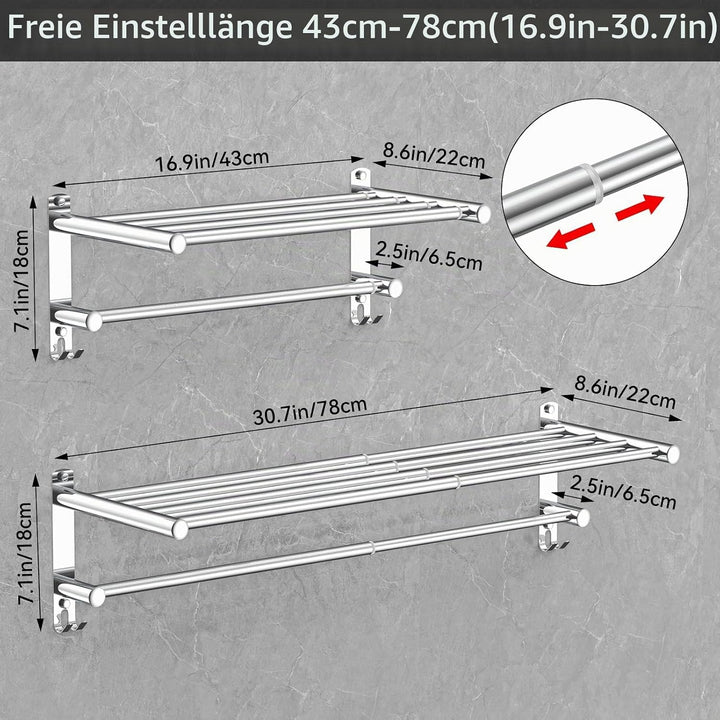 Handtuchhalter Ausziehbar 43-78CM ohne Bohren Edelstahl doppelt handtuchstange Bad Wand kleben badet