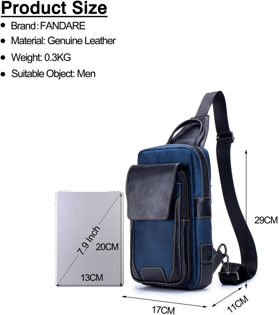 FANDARE Retro Brusttasche Herren Leder Umhängetasche Männerhandtasche Sling Bag Schultertasche Herre
