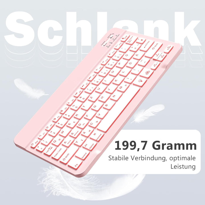 Vobafe Bluetooth Tastatur mit Telefonhalter für iPad Air/Pro/Mini/A16/11/10.9/10.2/iPhone, Kabellose