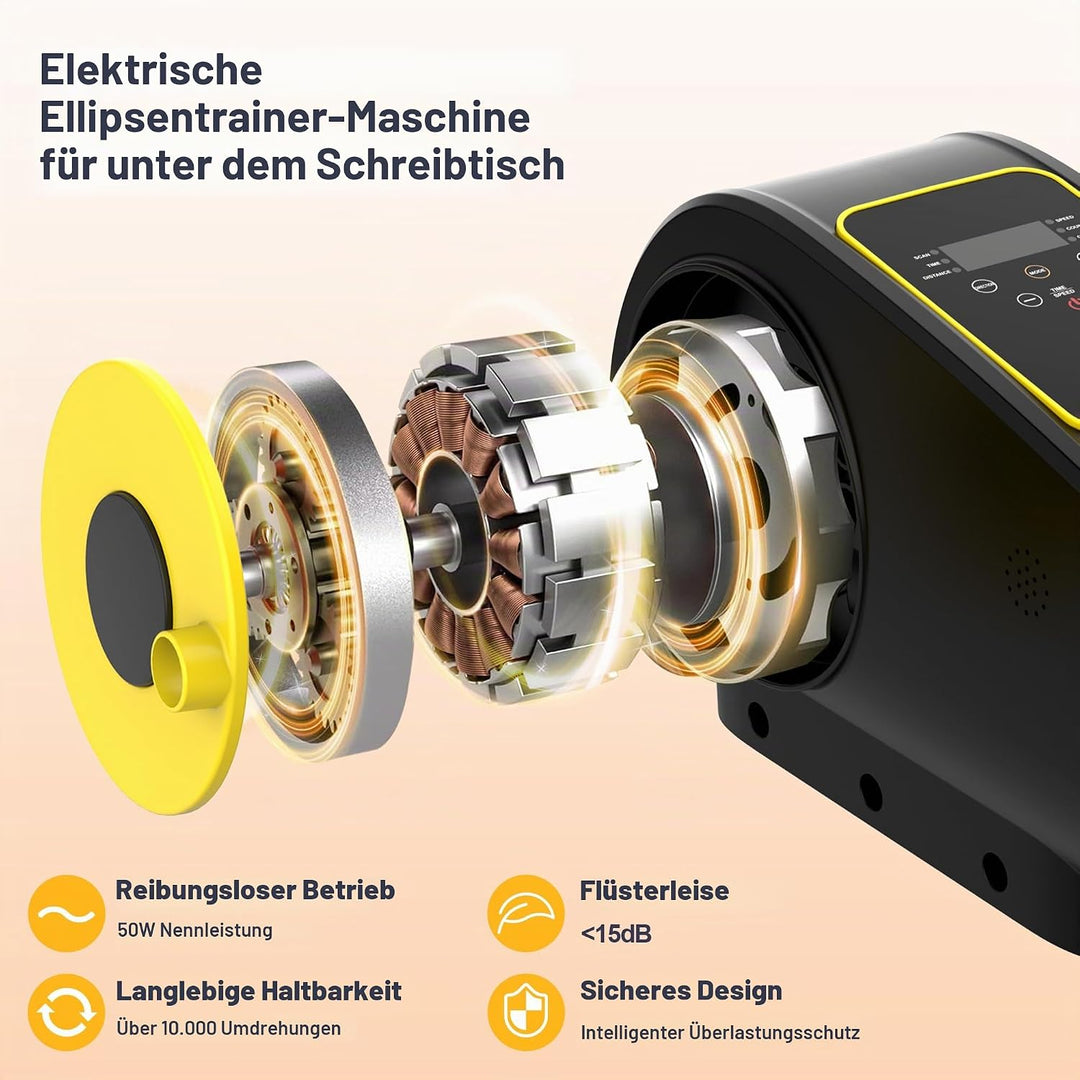 Ellipsentrainer Unter dem Schreibtisch, Elektrischer Pedaltrainer für Senioren, Leise & Tragbar, 15