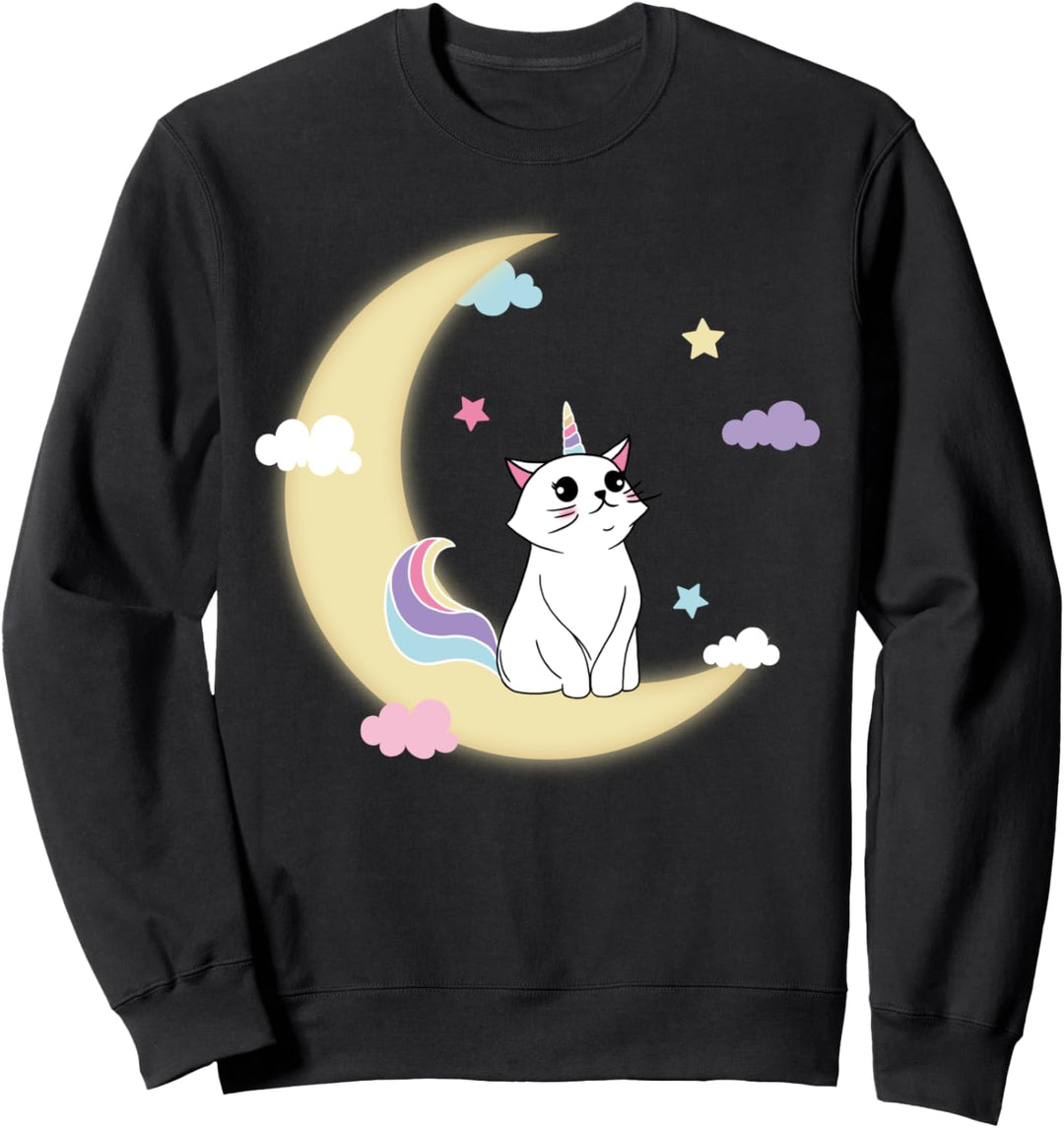 Caticorn Cloudy Moon Portrait Sweatshirt