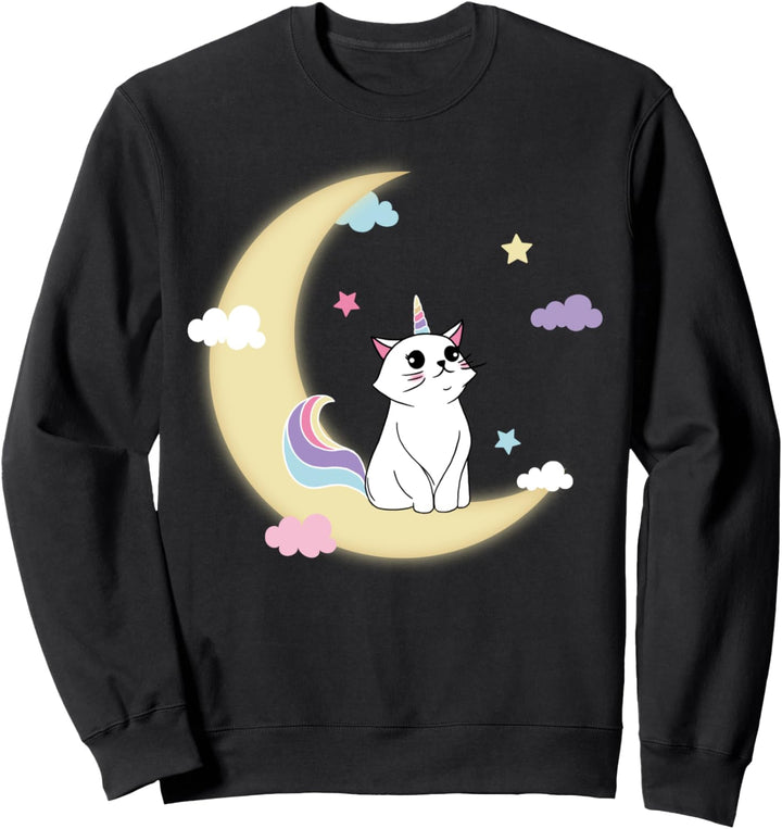 Caticorn Cloudy Moon Portrait Sweatshirt