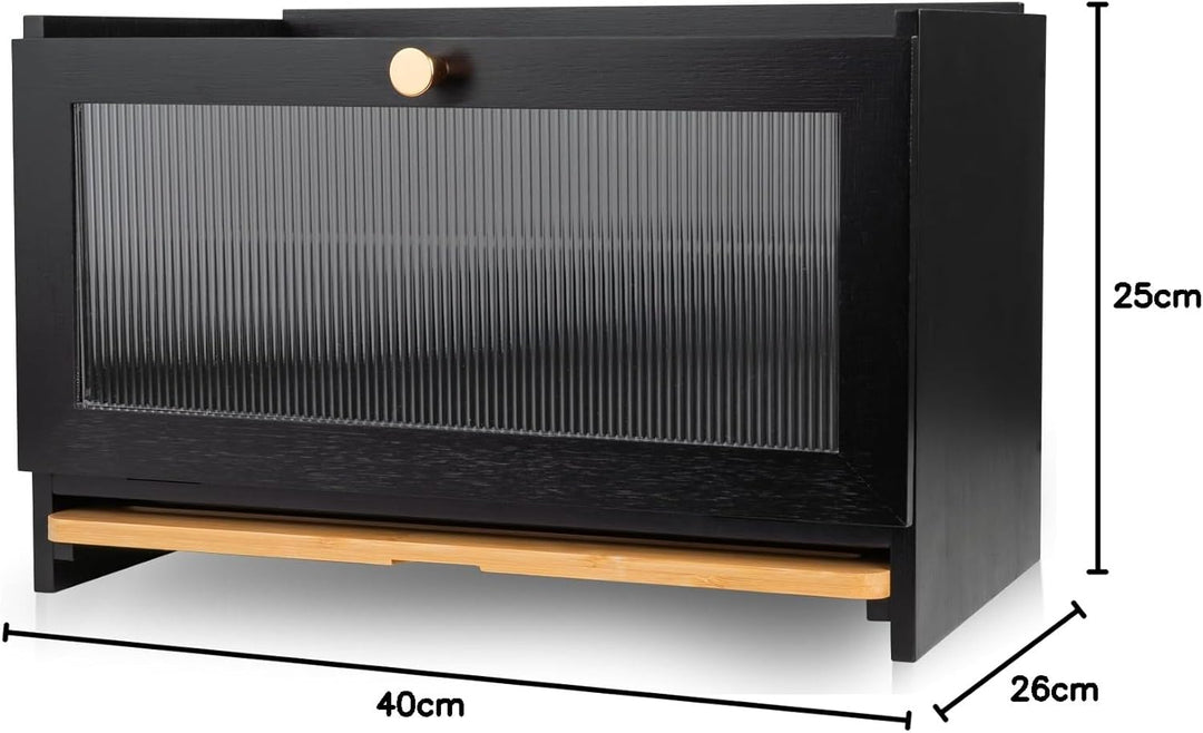 AH® Bambus Brotkasten holz mit Schneidebrett, Holz Brotkästen mit Belüftung- Elegant brotbox küche z