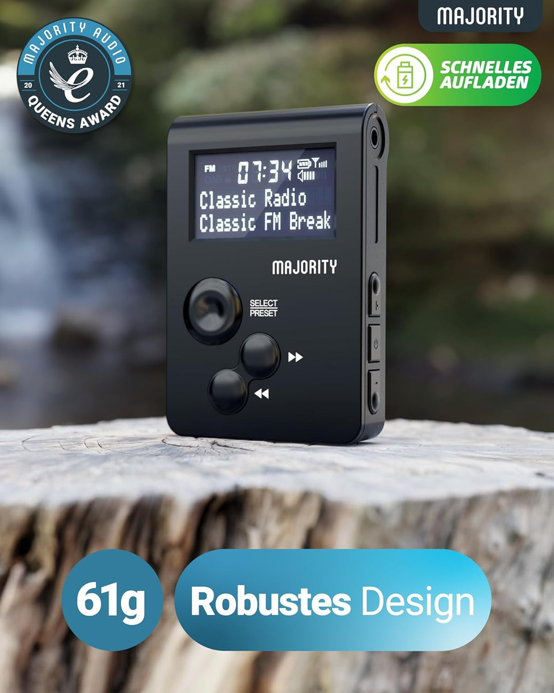 Majority Petersfield-Go tragbares DAB/DAB+ / UKW Digital-Radio mit ansteckbarem Design, Clip-On, sup