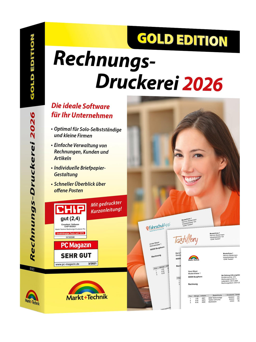 Rechnungsdruckerei 2024 Gold Edition – Rechnungsprogramm für Unternehmer, Handwerker, Kleingewerbe -