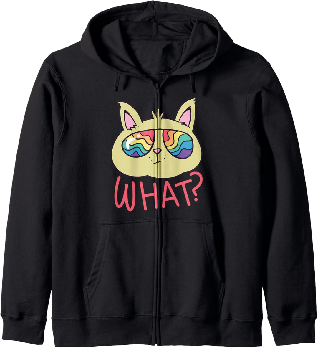 WAS? Lustiges Katzenshirt - KATZE IN REGENBOGEN SONNENBRILLE Kapuzenjacke