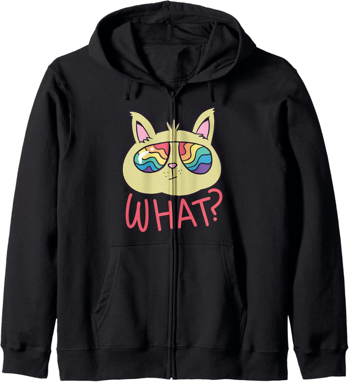 WAS? Lustiges Katzenshirt - KATZE IN REGENBOGEN SONNENBRILLE Kapuzenjacke