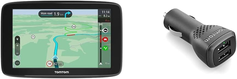 TomTom Navigationsgerät GO Classic (5 Zoll), Schwarz & Duales USB Auto-Schnellladegerät, 2,4 A pro A