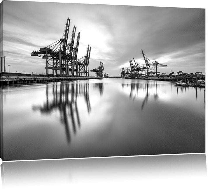 Pixxprint Hafen im Abendschein/Format: 100x70cm / Leinwandbild fertig bespannt Wandbild Kunstdruck,