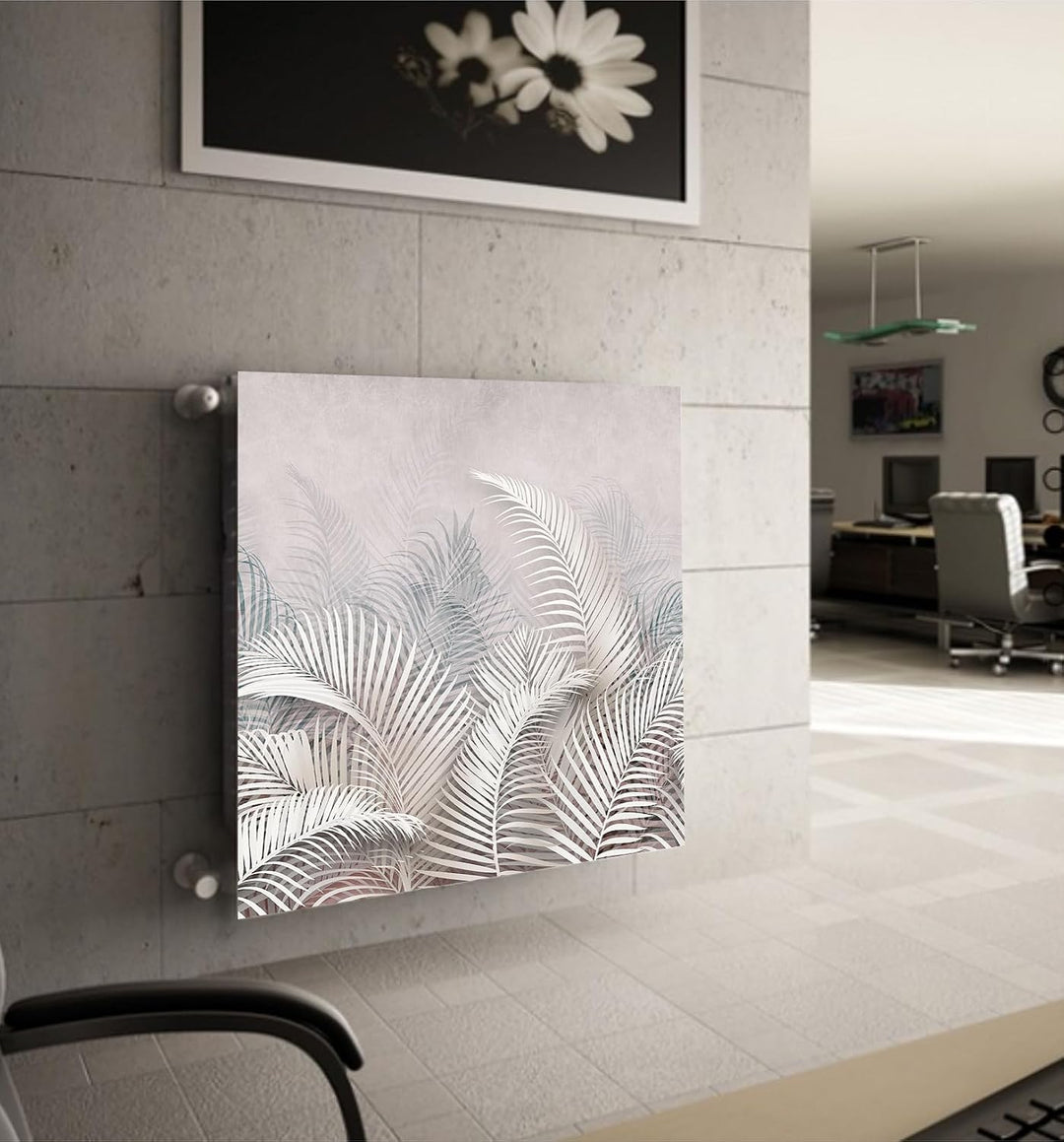 Magnetische Heizkörperverkleidung - 140x60 cm - Magnet Heizkörperabdeckung - Motiv Pastell Palmenblä