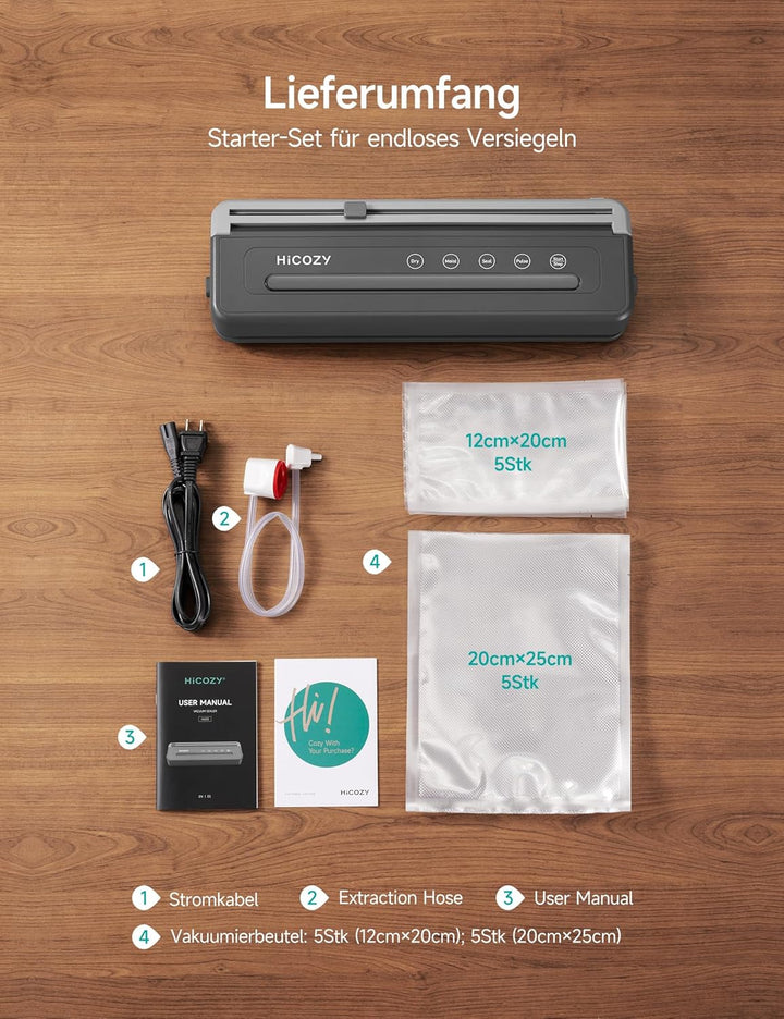 HiCOZY H600 Vakuumiergerät für lebensmittel, Vakuumierer mit Leistungsstarke Doppelversiegelung, für