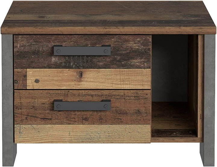 FORTE Clif Nachttisch mit 2 Schubladen, Holzwerkstoff, Old – Wood Vintage/ Betonoptik Dunkelgrau, 62