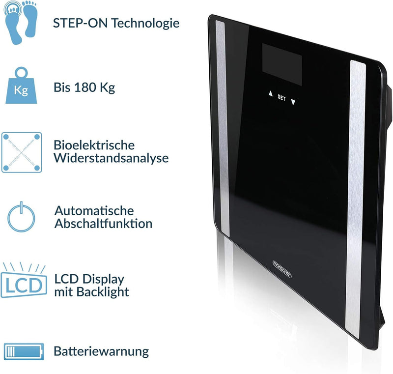 MONZANA® Digital Personenwaage 8 in 1 Waage Körperfettwaage BIA System Körperwaage Speicherplätze bi